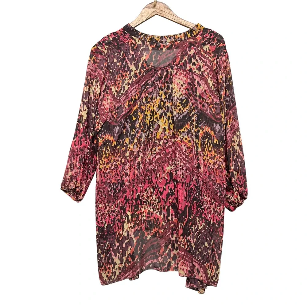 Miraclesuit Women‎ L Tunic Swim Kaftan Tank Top Topper Pink Leopard Sheer Resort